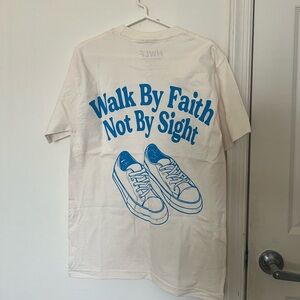 White T-Shirt with Blue Graphic